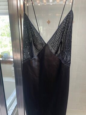 Victoria's Secret Black Beaded Slip Dress with Deep V